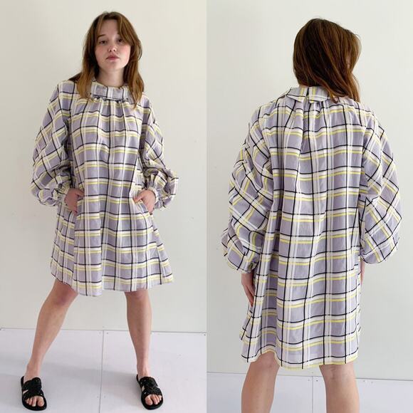 STINE GOYA NWT Samantha Plaid Cotton Silk Mini Dress in Lilac Size 2/4 - Picture 3 of 14